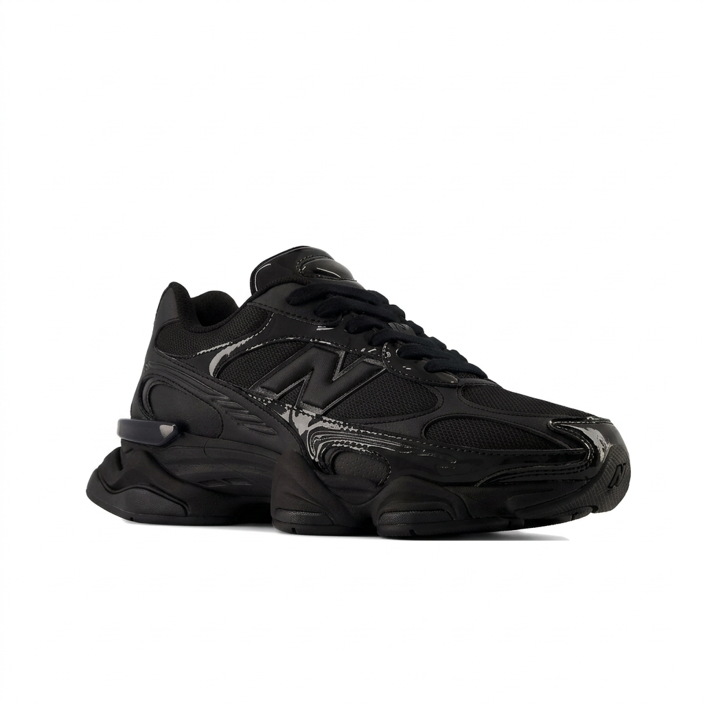 New Balance 9060 Black front three-quarter view on white
