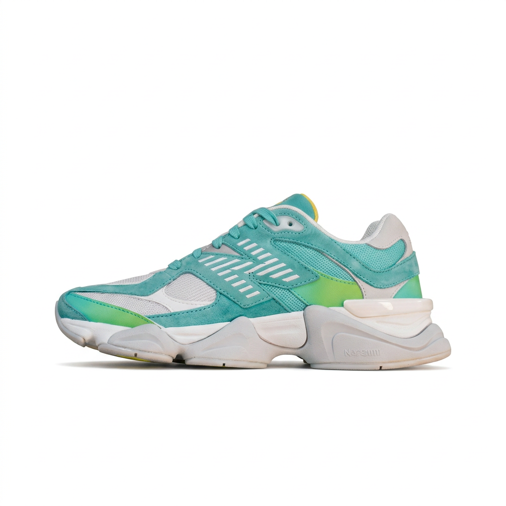 Mint and white sneaker inner side view on white background
